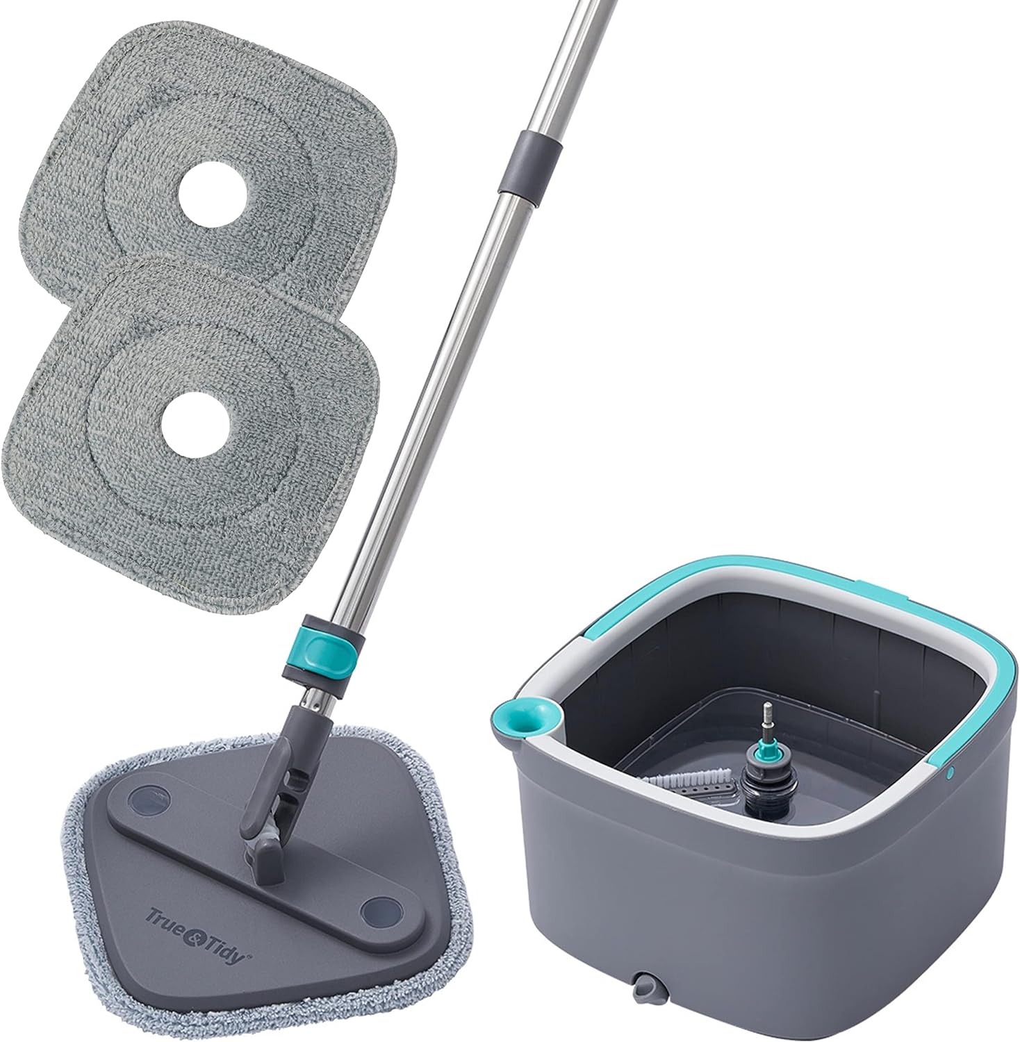 Mop and Bucket, Spin Mop, Dual Compartment Mop Bucket, Cleaning Mop -2 Machine Washable Mop Pads Mop and Bucket, Spin Mop, Dual Compartment Mop Bucket, Cleaning Mop -2 Machine Washable Mop Pads